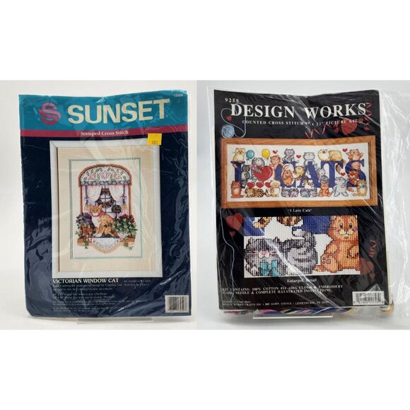 NEW x2 Cross Stitch Kits Design Works #9277 Home Sunset #13050 Window Cats - Picture 1 of 5